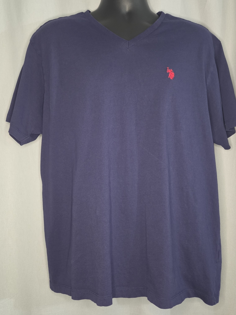 US Polo Assn Men's Navy V-Neck Short Sleeve Shirt with Red Logo Size XL